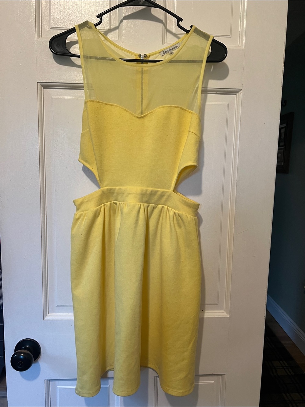Charlotte Russe Yellow Mesh Cutout Mini Dress